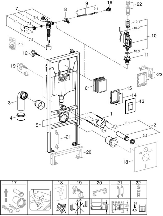 Grohe WC Element RAPID SL 3 in 1 Set für WC Skate Cosmopolitan Betätigung