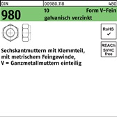 100 x  Sechskantmuttern mit Klemmteil,Ganzmetallmuttern DIN 980 10 V M 10 galv.