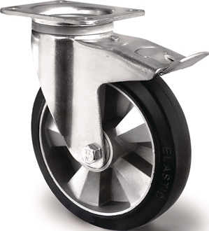 Schwerlastlenkrolle D.125mm Trgf.300kg Festst.Elastikgummi Bau-H.164mm TECWERK
