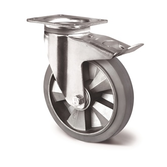 Schwerlastlenkrolle D.250mm Trgf.500kg Festst.Elastikgummi Bau-H.295mm TECWERK
