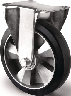 Schwerlastbockrolle D.200mm Trgf.500kg Elastikgummi Bau-H.245mm TECWERK
