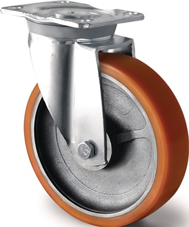 Schwerlastlenkrolle D.200mm Trgf.1000kg Lenkrolle Guß-PU 135mm 110mm TECWERK