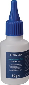 Sekundenkleber extrem schnell 50g farblos Flasche TECWERK