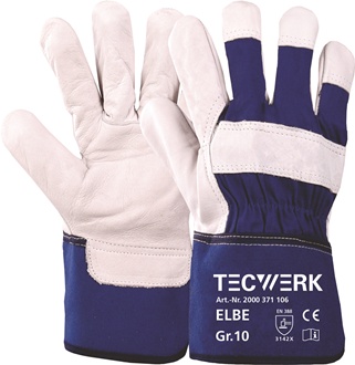 Glove Elbe size 10 blue full-grain cowhide EN 388 PPE category II TECWERK