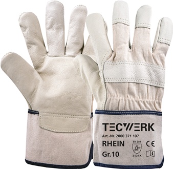Glove Top Rhein size 10 beige full-grain cowhide EN 388 PPE category II TECWERK