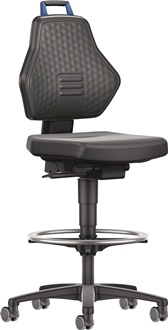 Werkdraaistoel wielen + voetring kunstleer zwart 580-860 mm TECWERK