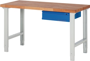 Établi série BK 650 l.1500xP700xH790-1140 mm hêtre massif gris clair, RAL 7035 b