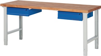 Établi série BK 650 l.2000xP700xH790-1140 mm hêtre massif gris clair, RAL 7035 b