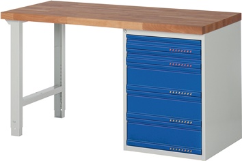 Établi série BK 650 l.1500xP700xH840 mm hêtre massif gris clair, RAL 7035 bleu g