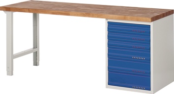 Établi série BK 650 l.2000xP700xH840 mm hêtre gris clair, RAL 7035 bleu gent.,RA