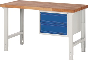 Établi série BK 650 l.1500xP700xH790-1140 mm hêtre gris clair, RAL 7035 bleu gen