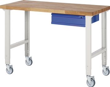 Werkbank B1500xT700xH950-1000mm Buche massiv lichtgrau/blau 1Schubl.TECWERK