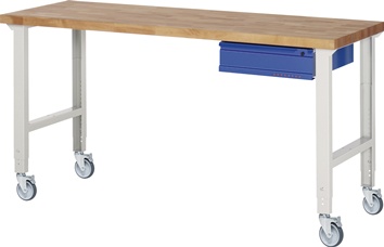 Werkbank B2000xT700xH950-1000mm Buche massiv lichtgrau/blau 1Schubl.TECWERK