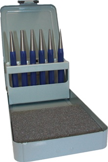 Set doorslagen 6 delig 1-2-3-4-5 + centerpunt D. 4 mm metalen cassette TECWERK