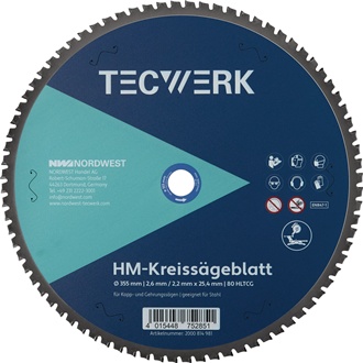 Handkreissägeblatt AD 355mm Z.80 HLTCG Schnitt-B.2.6mm TECWERK