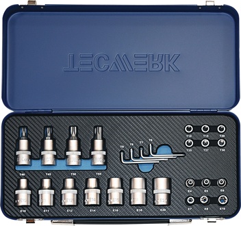 Socket spanner set 27-part 1/4 + 1/2 inch T10-T55/E4-E20 TECWERK