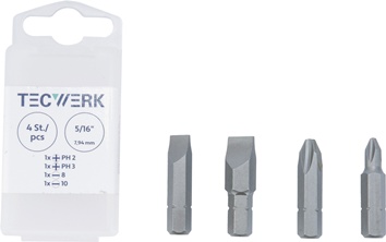 Set bits 4 delig 5/16 inch sleuf 8 + 10 mm, PH 2 + 3 v. 4000828191 TECWERK