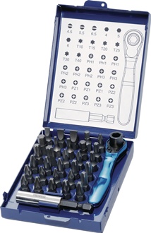 Assortiment d'embouts 32 pièces fente/PH/PZD/T/6 pans/cliquets à embout TECWERK