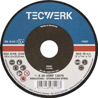 Tarcza tnąca średnica 125 x 1 mm prosta ziarno ceramiczne otwór 22,23 mm TECWERK