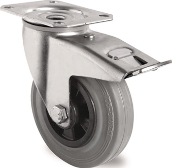 Roulette orientable avec frein D. de la roue 80 mm cap. charge 70 kg av. plaque