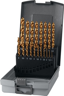 Spiralbohrersatz DIN 338 Typ UNI D.1-10x0,5mm HSS-Co TiN 19-tlg.Ku.-Kass.PROMAT