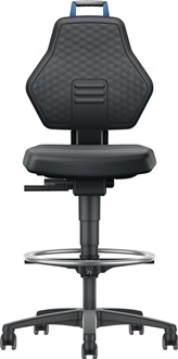 Chaise d’atelier pivotante roulettes + anneau de pied Supertec noir couleur poig