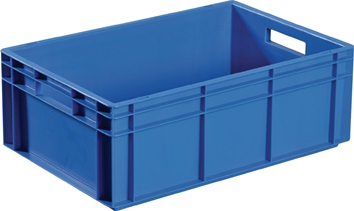 Conteneur de transport gerbables L600xl400xH420 mm bleu PP poignée traversante p
