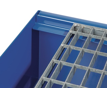 Drip pan 215 l L1200xW800xH360mm sheet steel with mesh gentian blue, RAL 5010 TW