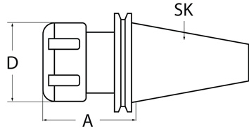 Spantanghouder ER DIN 69871AD span-d. 3-26 mm SK40 uitkraaglengte 100 mm TECWERK