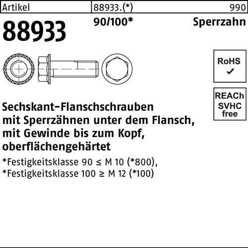 Sechskantflanschschraube R 88933 Sperrz. VG M 10 x 20 90/100 200 Stück 