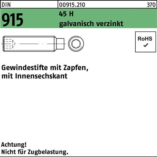 Gewindestift ISO 4026 Kegelkuppe/Innen-6kt M4x6 45 H galv.verz. 1000St Gewindestift ISO 4026 Kegelkuppe/Innen-6kt M4x6 45 H galv.verz. 1000St