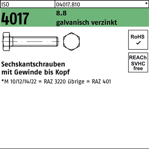 ISO 4017 Sechskantschrauben M16x85 - 25 Stück Set In 8.8 Stahl Verzinkt