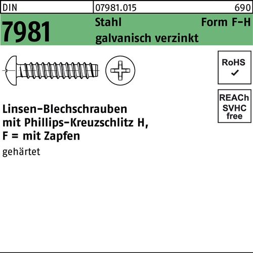 Linsen-Blechschraube, Blechschraube, DIN 7981, DIN ISO 7049