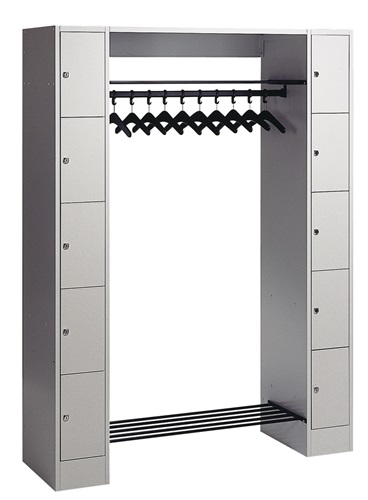 Personalgarderobe mit Kleiderbügelstange H1950xB1430xT480mm lichtgrau, RAL 7035 5 x 2 Abteile