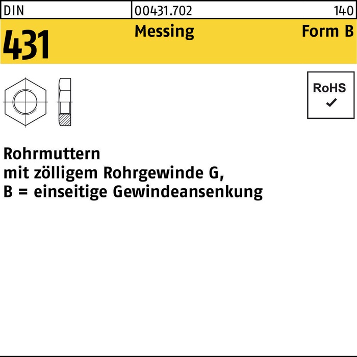 Sw32 Rohrmutter DIN 431 BG 1/2 SW32 Messing 50 Stück | Edelmann Fachmarkt ...