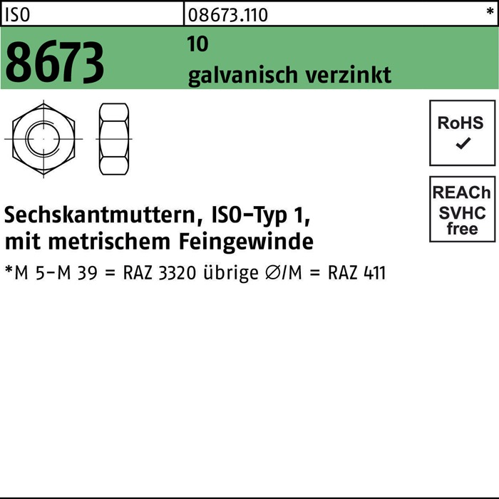 5x DIN 934 Sechskantmuttern. Feingewinde M 24 x 1.5. Stahl Klasse 10 blank