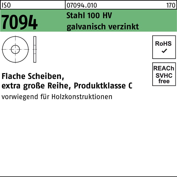 Unterlegscheibe ISO 7094 6 Stahl 100 HV galvanisch verzinkt 100 Stück