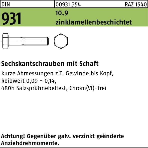 10 Stk Sechskantschraube mit Schaft DIN 931 10.9 M14 x 80 verzinkt