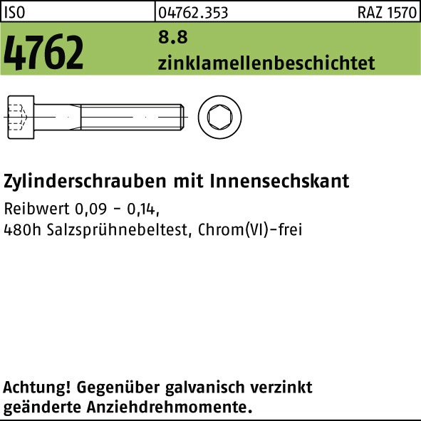 25 verzinkt 8.8 M6 x 100 mm DIN 912 Zylinderschrauben galv Stück