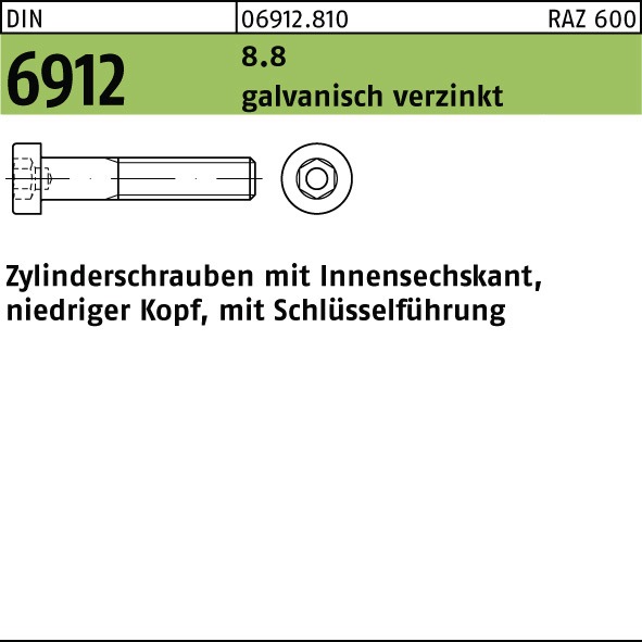 M10 x 16 mm 2 Stk Zylinderschrauben DIN 6912 verzinkt Stahl 8.8 galv