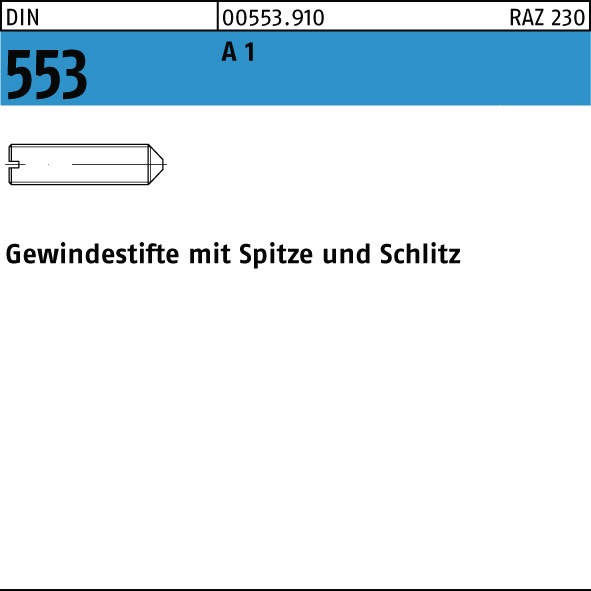 Gewindestift mit Spitze und Schlitz DIN 553 A1 rostfrei M 2 x 4-50 St/ück