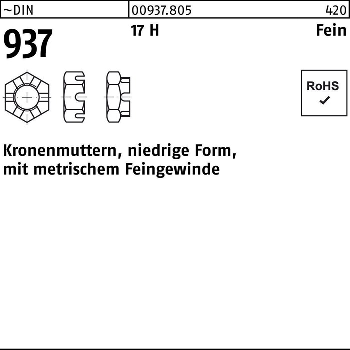 DIN937 DIN Kronenmutter M10 niedrige Form 