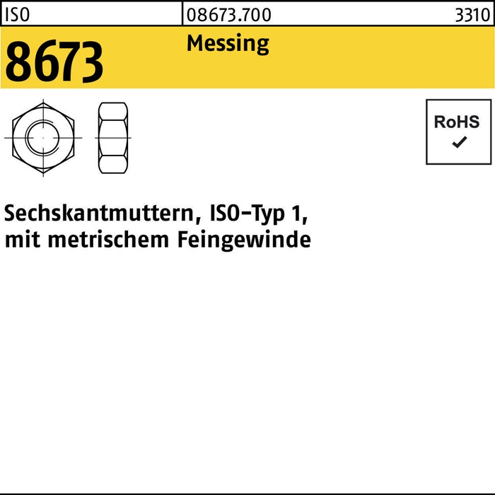 Sechskantmutter ISO 8673 M 8 x 1 Messing 100 Stück