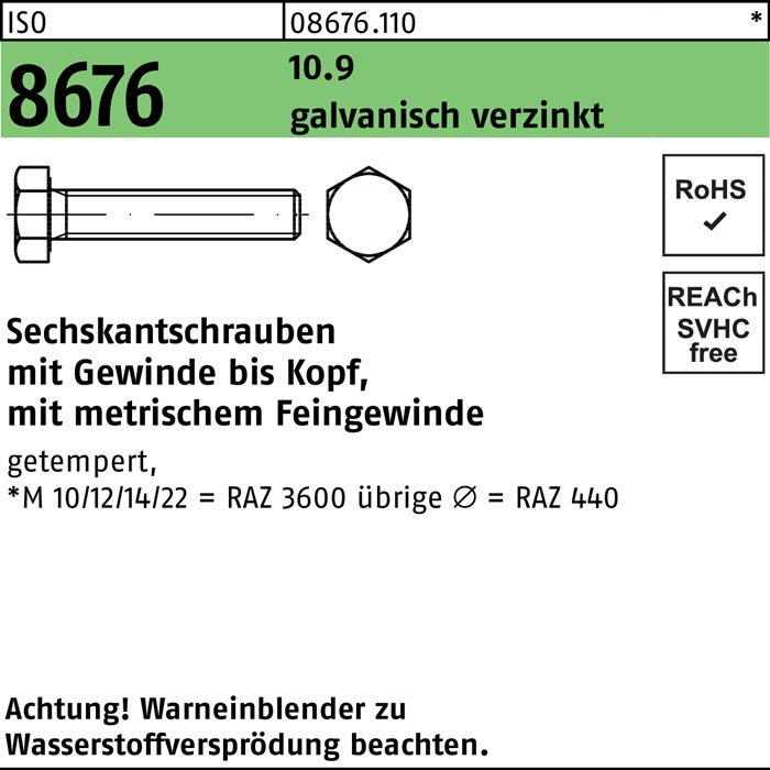 Nl Sechskantschraube Iso 8676 Vg M 12x1 5 X 80 10 9 Galvanisch Verzinkt 0 Stuck Industriebedarf Niemann Laes