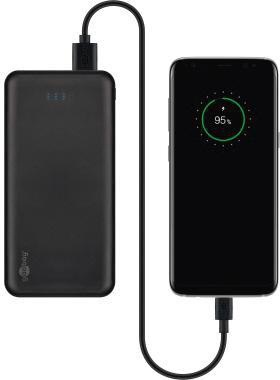 Edelmann Fachmarkt Powerbank Goobay® Slimline 10.0 Produktverwendung:  USB-fähige Geräte 70 x 14,9 x 144 mm (B x H x T) Micro-USB 2 x USB 2.0  inkl. USB-Kabel schwarz GOOBAY