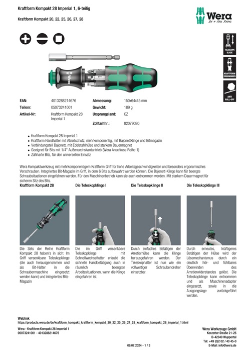 Magazinbithalter Kraftform Kompakt 28 Imperial 1 6teilig WERA  