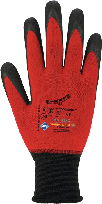 Handschuhe Condor Gre 10 rot/schwarz 98% Polyamid / 2% Elastan EN 388, EN  407 PSA-Kategorie