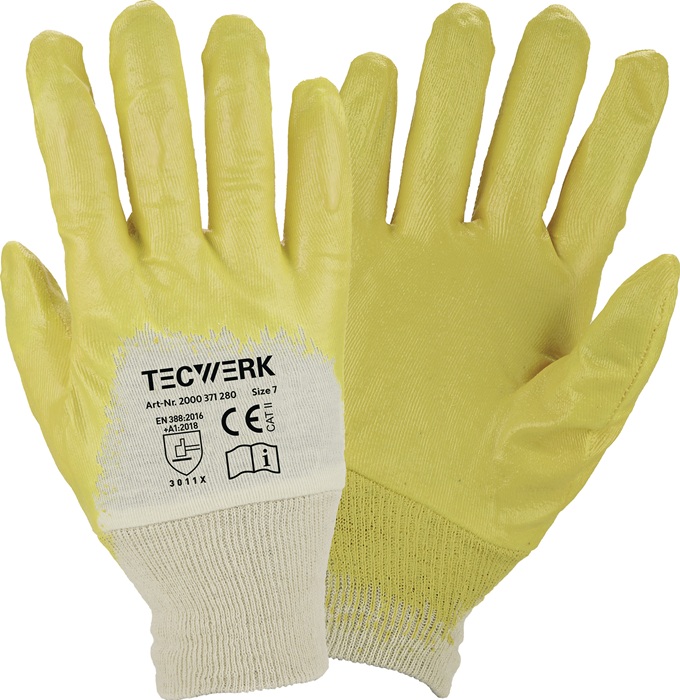 heinrich meier gmbh Handschuhe Lippe Gre 7 gelb Nitrilbeschichtung EN 388  PSA-Kategorie II TECWERK