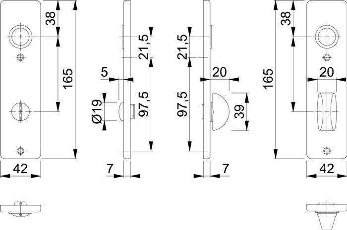 Kurzschildpaar 202KP Aluminium F4 SK/OL HOPPE
