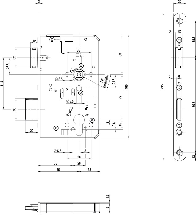 Panik-Einsteckschloss 2320 Panik-Funktion B Abgerundet 20/65/72/9 Mm ...